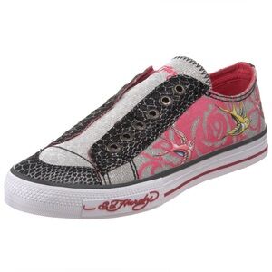 Ed hardy | NWOT pink silver koi sneakers | size 6